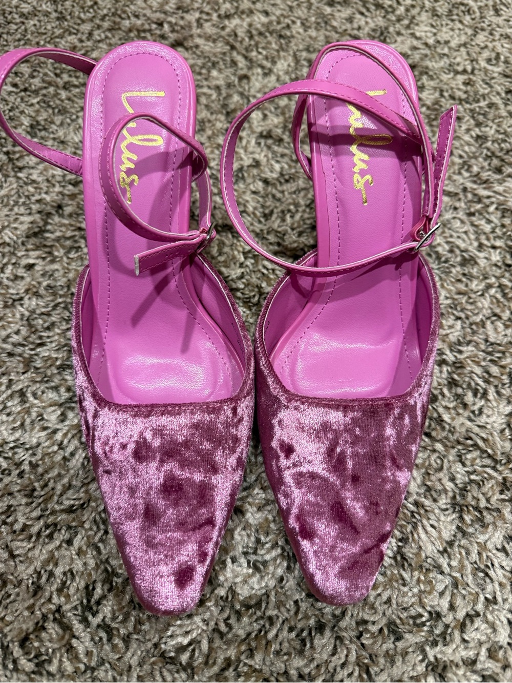 Lulu's Hot Pink Velvet Pointed-Toe Ankle-Strap Heels